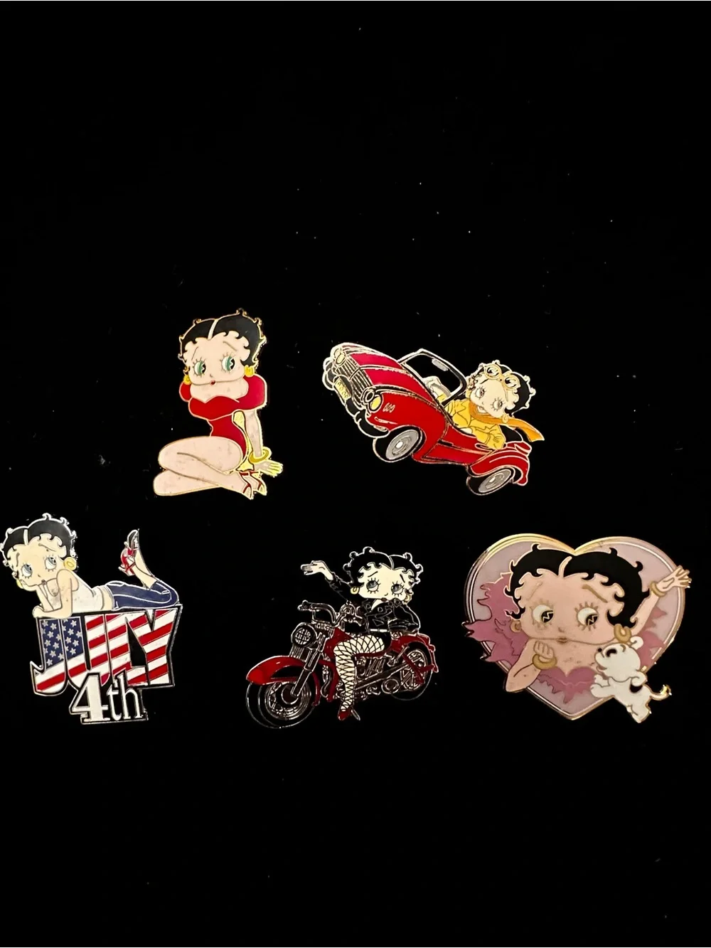 Vintage Betty Boop Enamel Pin/Brooch Lot - Red, Pink, Black Accents/8 pc Lot